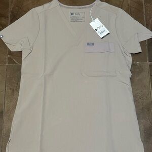 FIGS Tan Beige V-Neck Scrub Top Size S